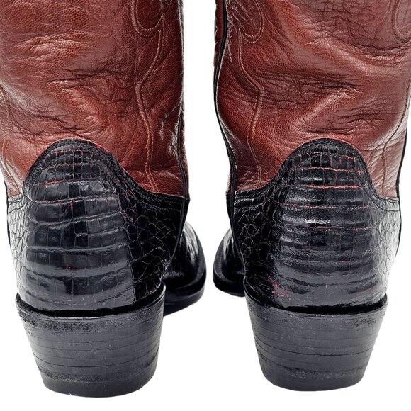 Custom Caiman Belly Cowboy Boots Mens 8.5E Brown Cherry 1 Pc Vamp Texas Western - Picture 11 of 16